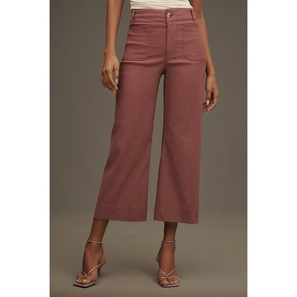 New Anthropologie The Colette Linen Pants Wide Leg Cropped Magic Mauve Taupe - Picture 1 of 13